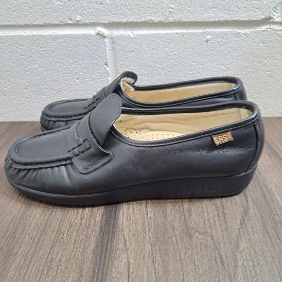 Sas Penny Loafers. Black Leather Slip On Flats Women's Loafer Size 6.5 M - Picture 3 of 10